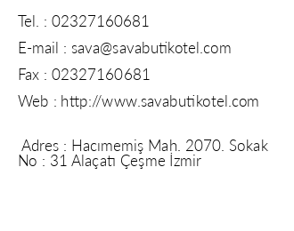 Sava Butik Otel iletiim bilgileri